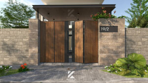 Cổng gỗ sồi biến tính biệt thự