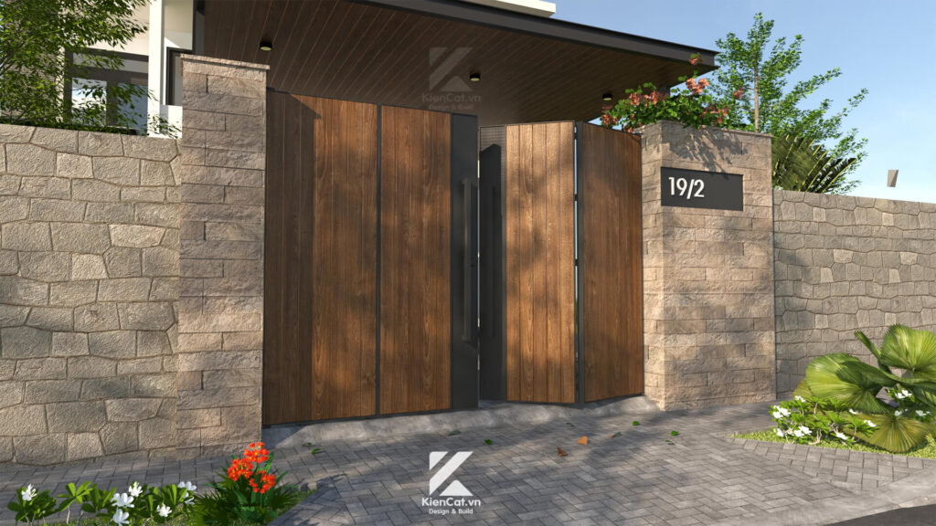 Cổng gỗ sồi biến tính sang trọng và đẳng cấp