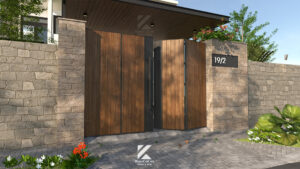 Cổng gỗ sồi biến tính sang trọng và đẳng cấp