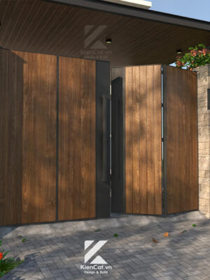 Cổng gỗ sồi biến tính sang trọng và đẳng cấp