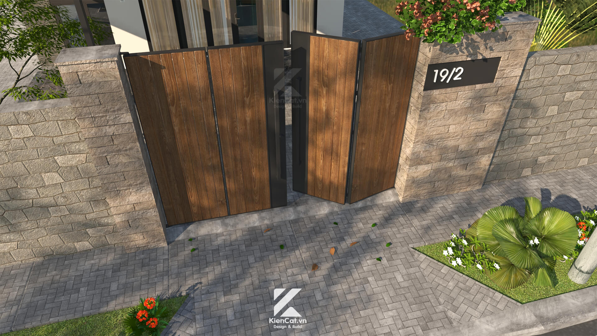 Cổng gỗ sồi biến tính sang trọng và đẳng cấp