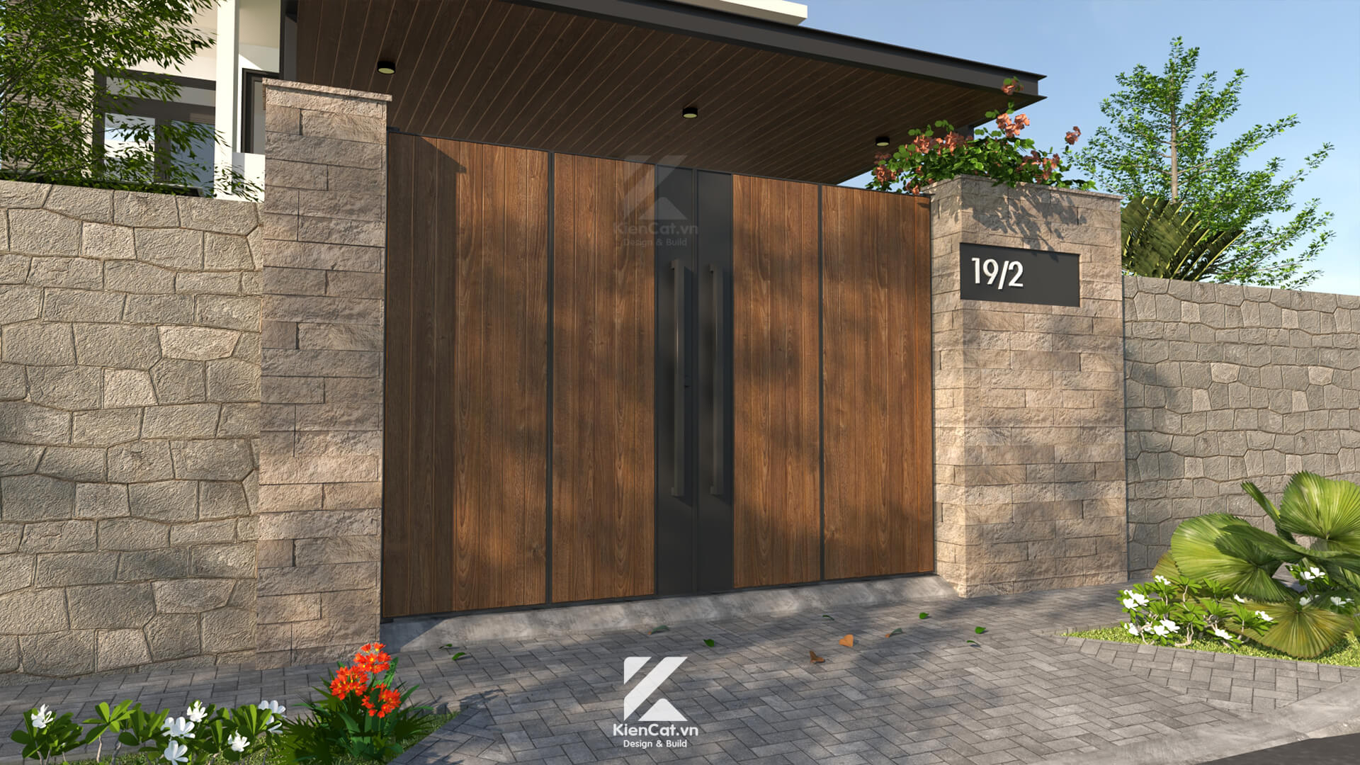 Cổng gỗ sồi biên tính