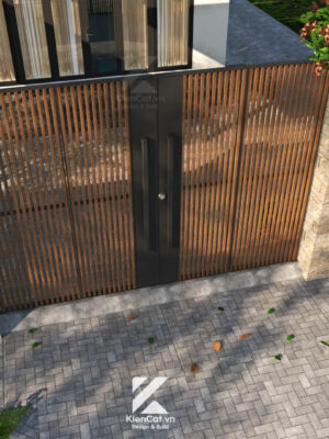 Cổng sắt gỗ tự nhiên