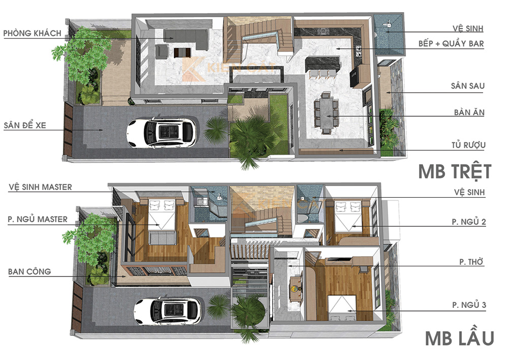 mặt bằng biệt thự phố 2 tầng