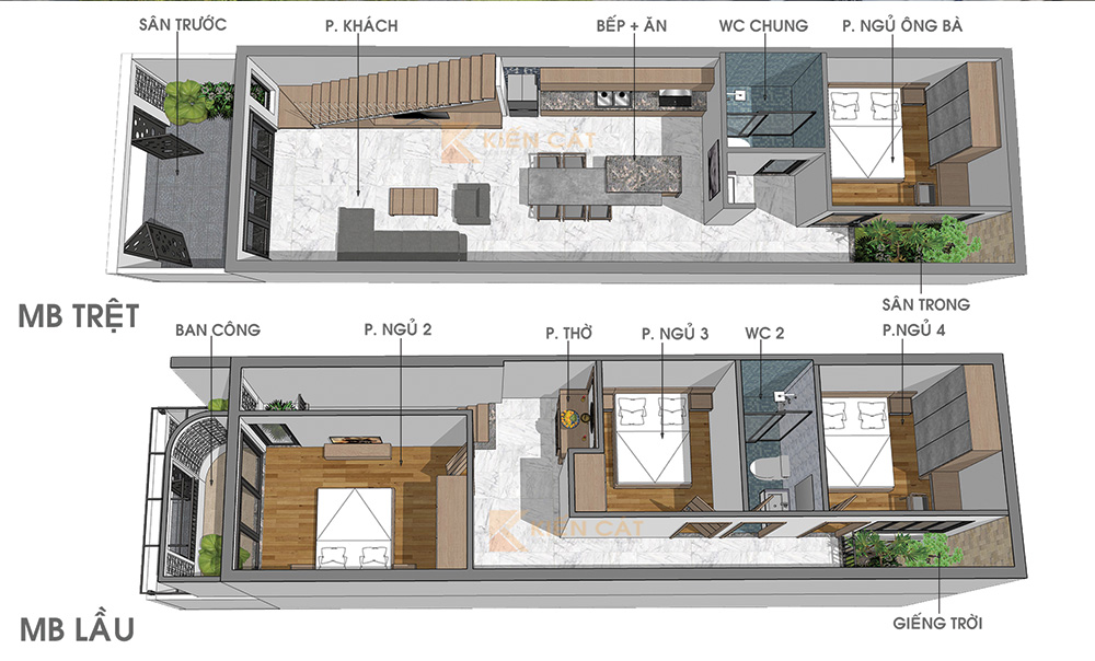 mặt bằng nhà phố 2 tầng tiện nghi
