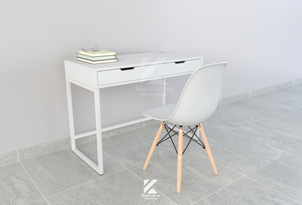 bàn làm việc chân sắt 2 ngăn kéo