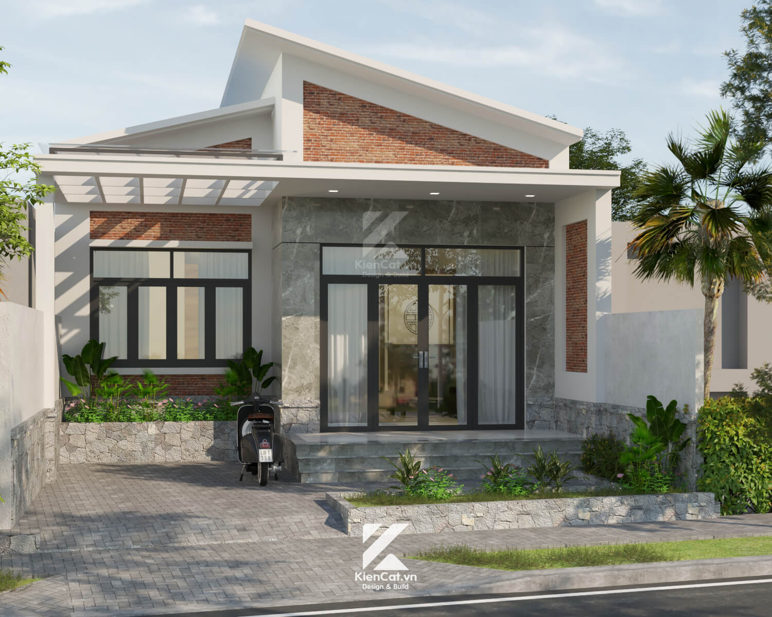 thiết kế nhà cấp 4 mái lệch