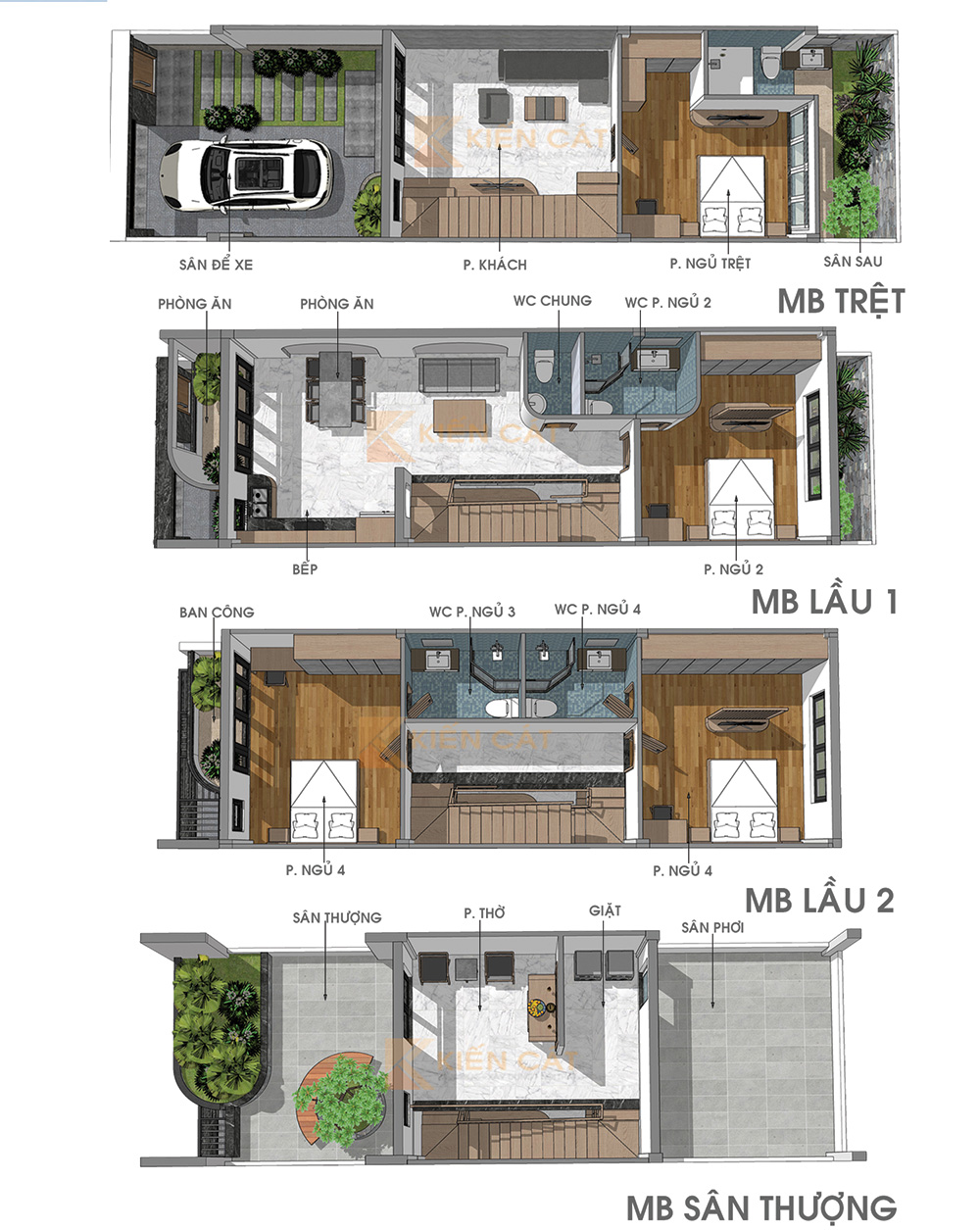 mặt bằng nhà phố 3 tầng hiện đại quận gò vấp