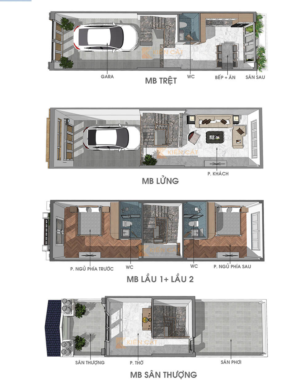 mặt bằng nhà phố cổ điển 3 tầng