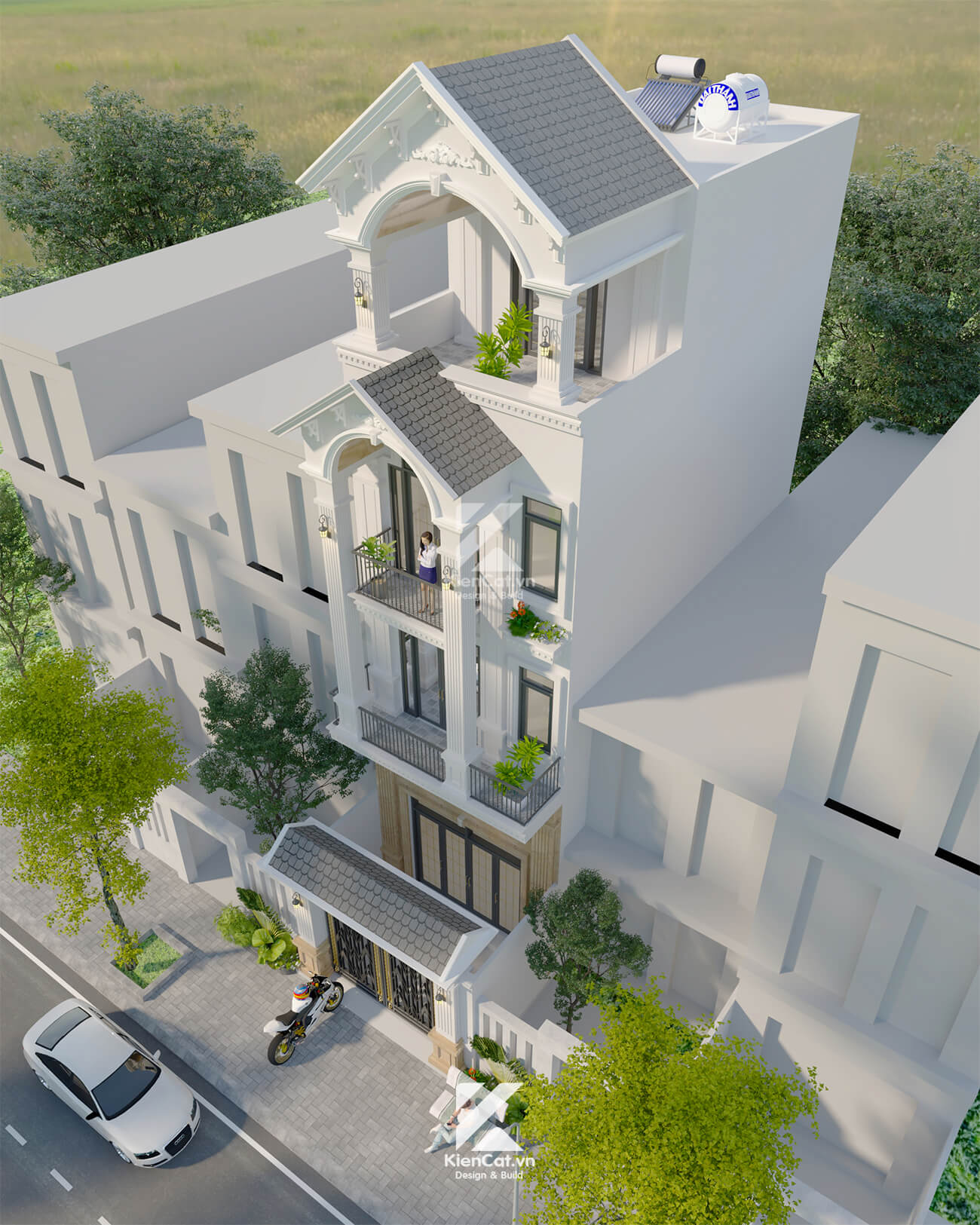 nhà phố tân cổ điển 3 tầng mái ngói