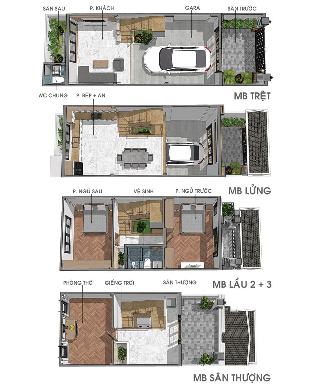 mặt bằng nhà phố 3 tầng