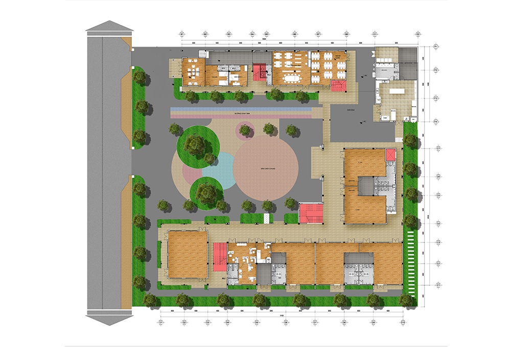 mặt bằng trường mầm mon kết hợp với nhà dòng