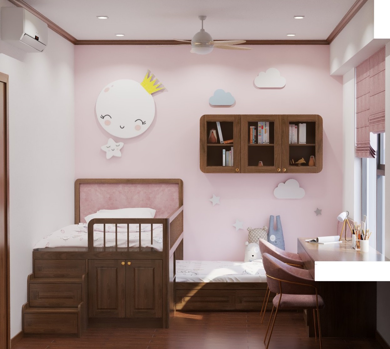 phòng 2 bé gái gỗ tự nhiên