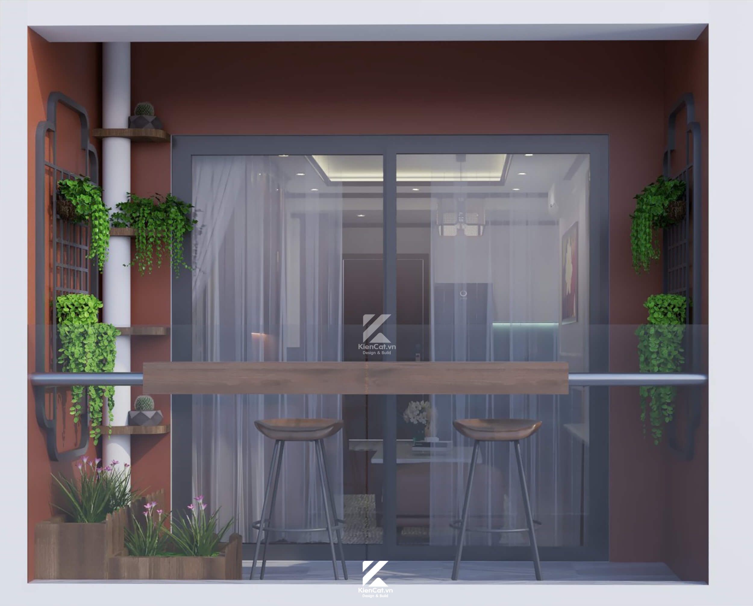 thiết kế lô gia chung cư phong cách indochine