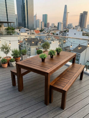 bàn ăn ngoài trời gỗ biến tính