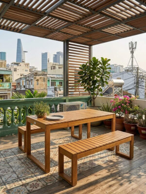 bộ bàn ghế gỗ sồi biến tính
