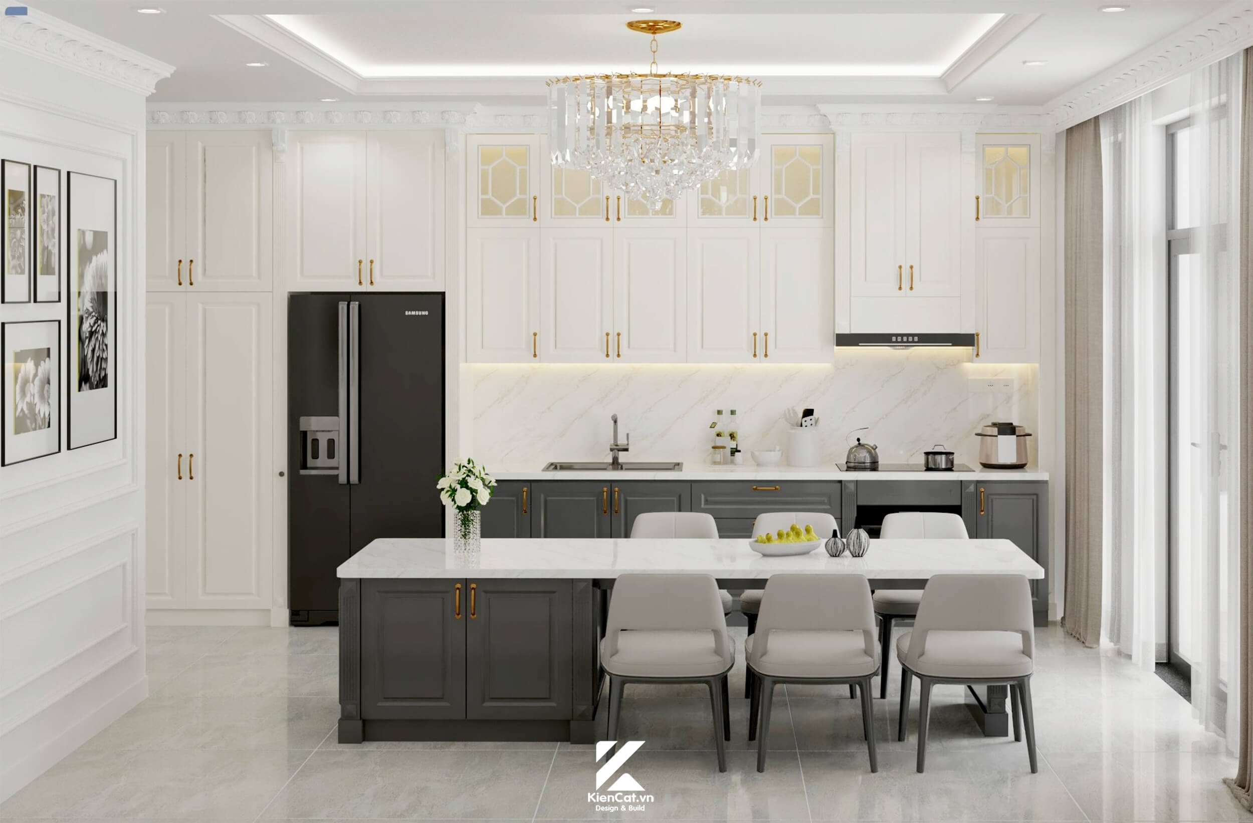 Căn bếp thiết kế nội thất tân cổ điển