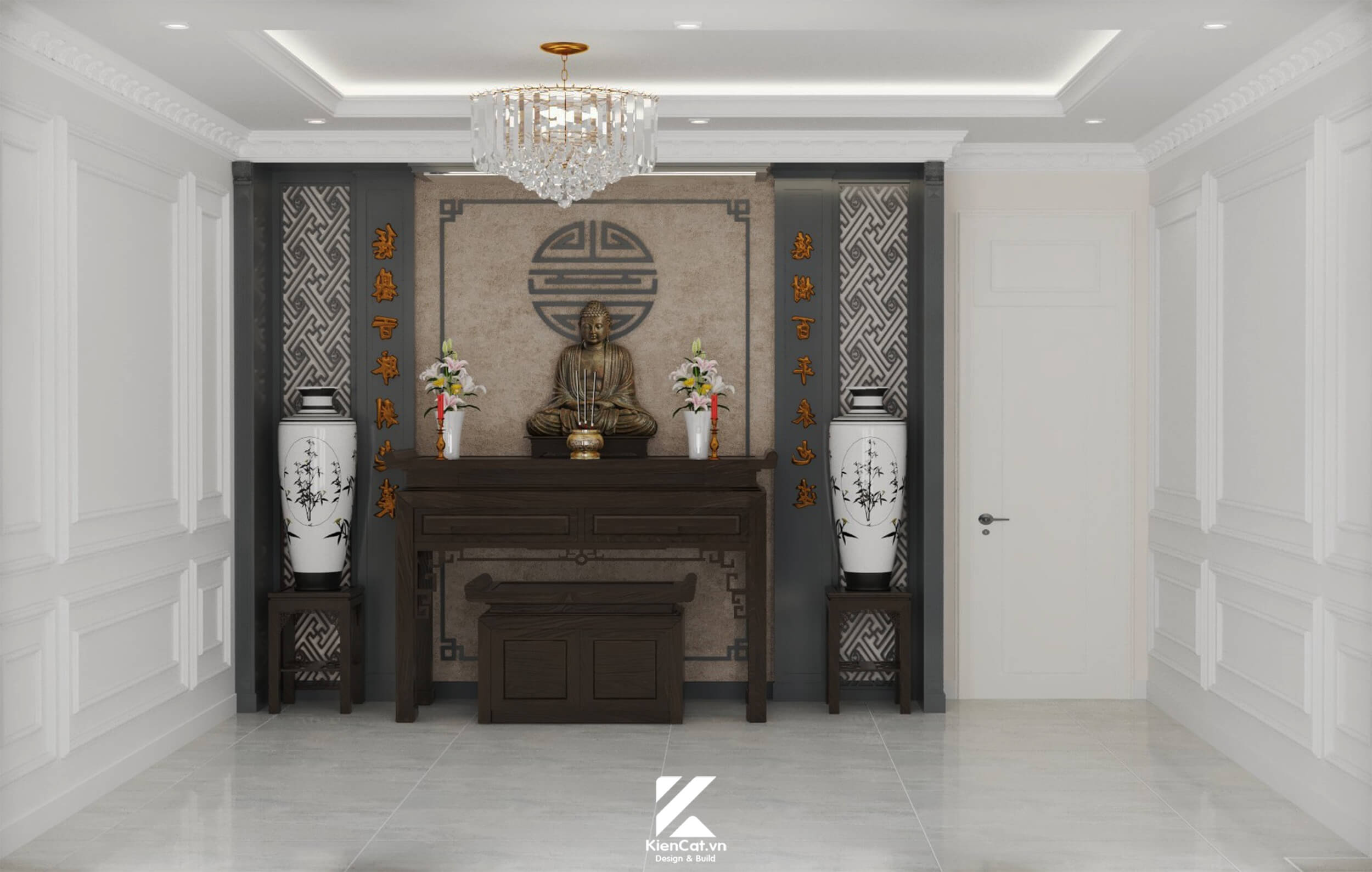 phòng thờ thiết kế nội thất tân cổ điển dự án aminia cần thơ