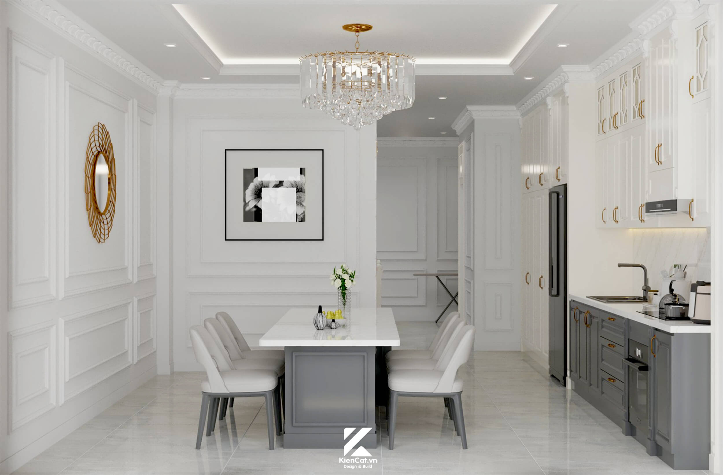 Căn bếp thiết kế nội thất tân cổ điển