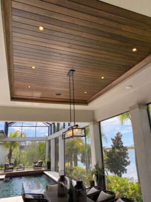 trần gỗ teak tự nhiên ốp phẳng